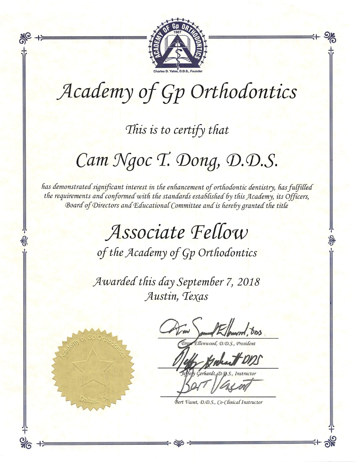Academy of GP Orthodontics associate fellow