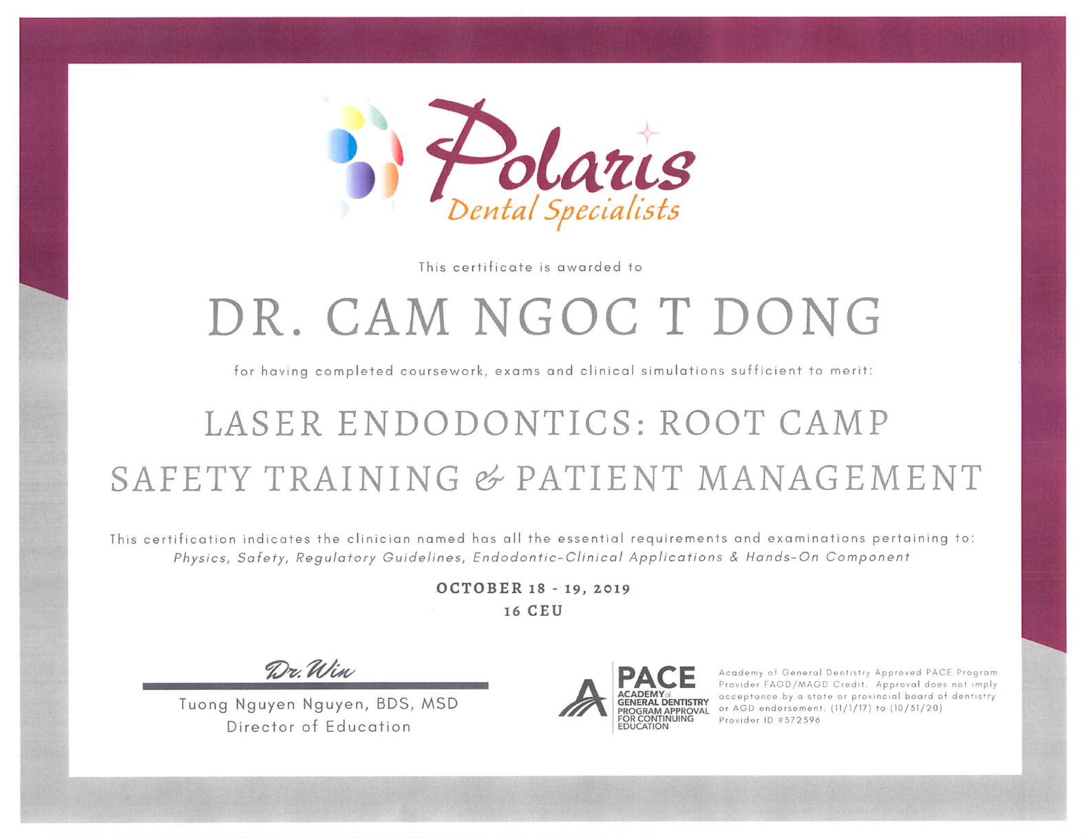 Polaris Laser Edno Root Camp safety and pt management